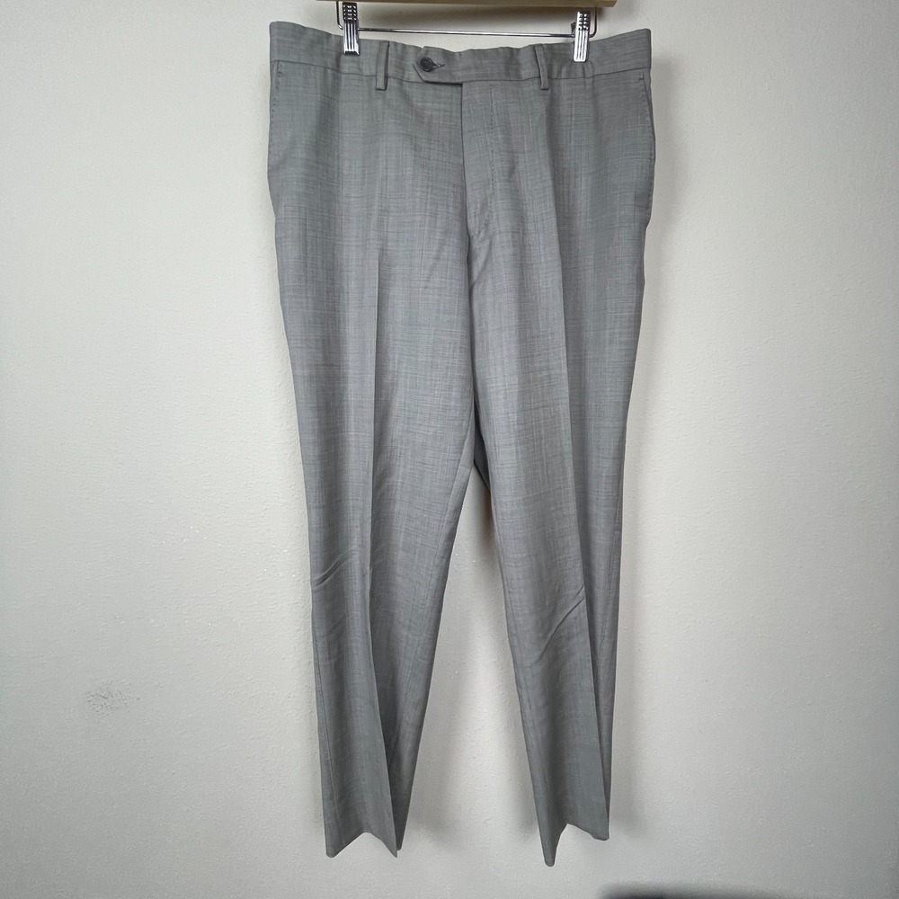 Zignone Super 120's Gray Wool Pants 36 Flat Front Italy Minimalist Tailored